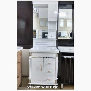 Color PVC Bathroom Vanity for India 60cm Small Size White Modern Vanities Cabinet Plywood Bathroom Corner Cabinet Silver Mirror