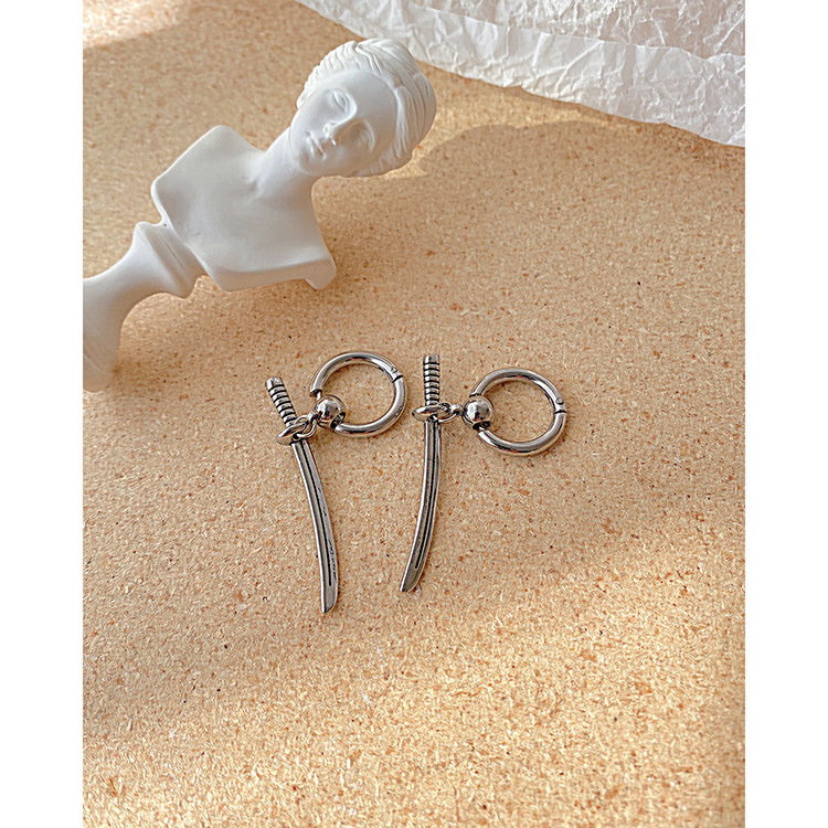 Waterproof Man Earrings Hand Polishing Stainless Steel Man Earring Steel Sword Hoop Earrings Store 2024 Men Jewelry Trends