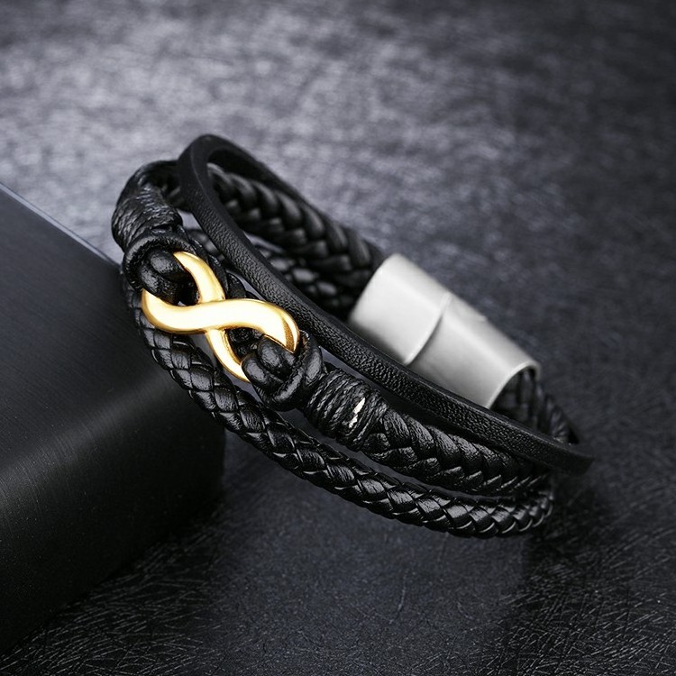 Marlary Gold Plated Infinity Charm bracelets multi-layer men's leather bracelet With Magnetic Clasp