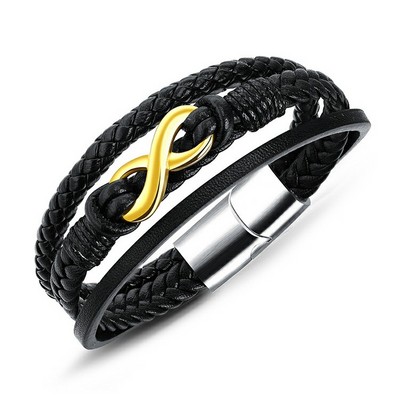 Marlary Gold Plated Infinity Charm bracelets multi-layer men's leather bracelet With Magnetic Clasp