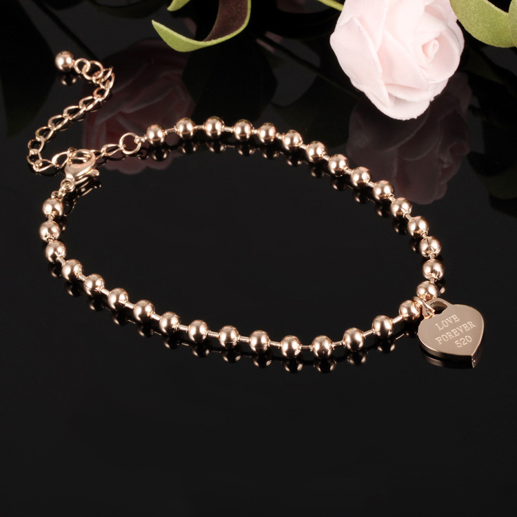 Marlary Fashion Beads Bracelets Anklets Round Circle Chain Love Forever Heart Foot Jewelry Rose Gold Beaded Anklet