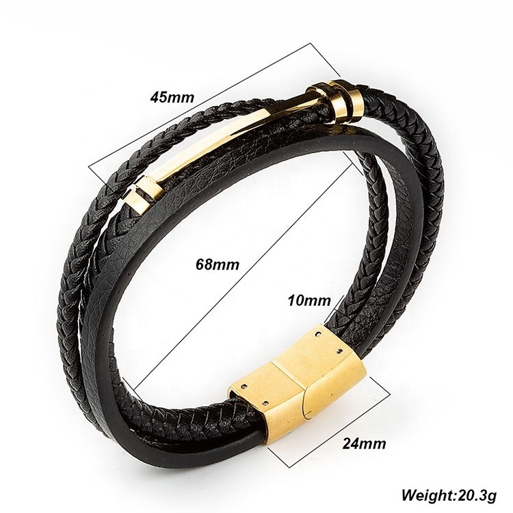 Men Accessory Trends 2024 Fashion Gold Plated Charms Stainless Steel Italian Mens True Leather Bracelets