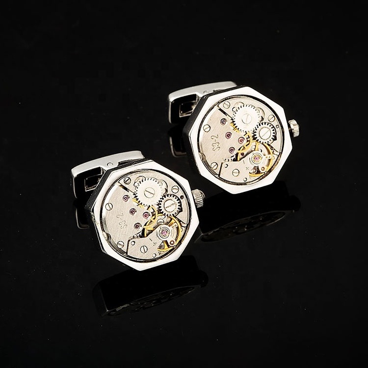 Wholesale Round Unique Tourbillon Engraved Watch Movement Suit Shirt Men Accessories Gift Set Cufflinks