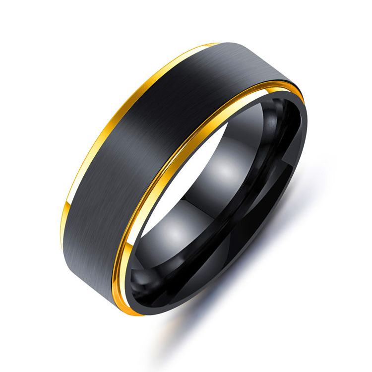 Marlary Fantasy Fashion Stripe Gold 316L Stainless Steel Black Ring