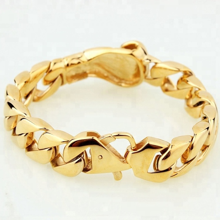 Marlary Unique 18K Gold Plated Cuban Link Chain Casting Boxing Glove Men Bracelet Stainless Steel