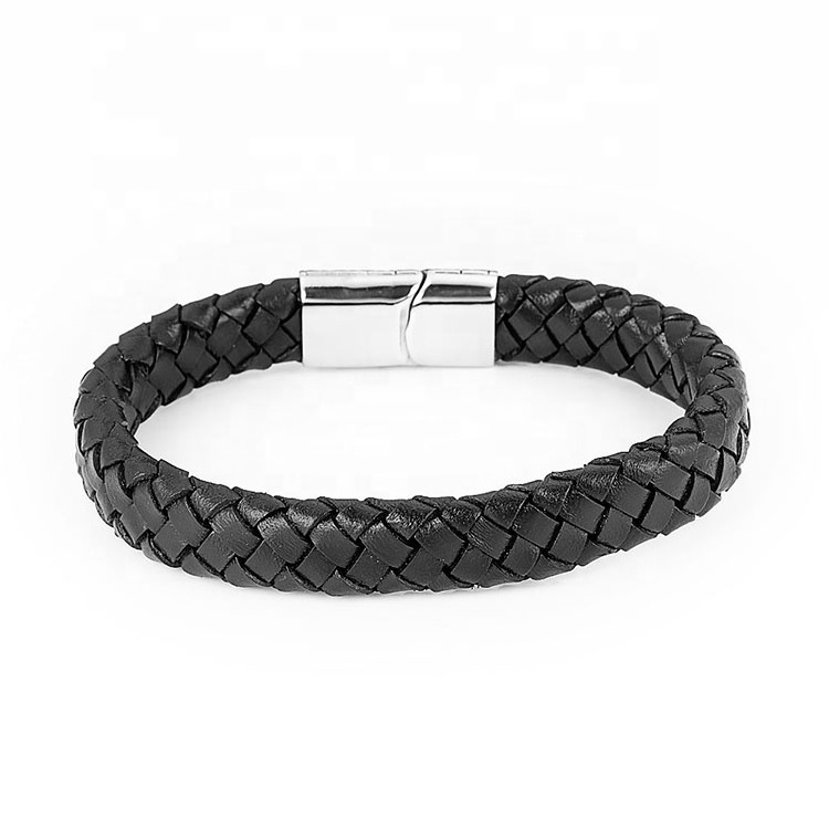 The Great Wall Pattern Stainless Steel Clasp For Men Braided Leather Bracelet