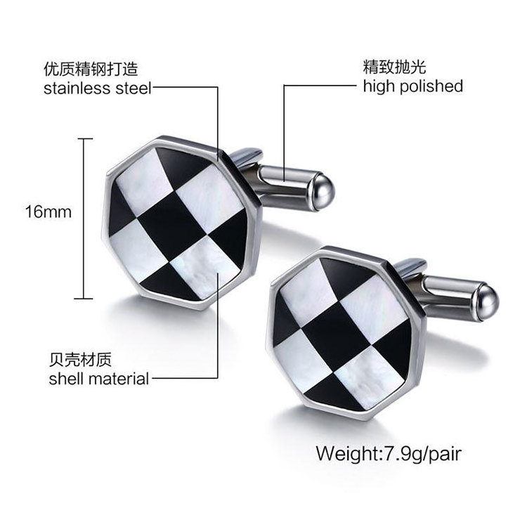 Wholesale Men Cufflinks Accessories Custom Square Enamel Shell Suit Shirts Cuff Links