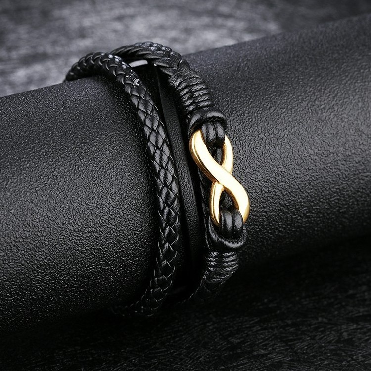 Marlary Gold Plated Infinity Charm bracelets multi-layer men's leather bracelet With Magnetic Clasp