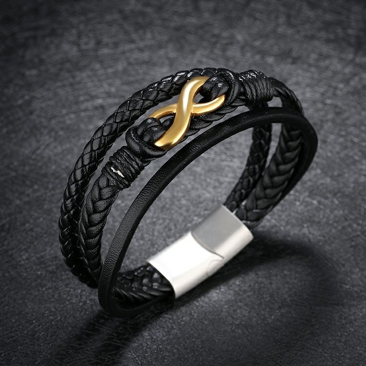 Marlary Gold Plated Infinity Charm bracelets multi-layer men's leather bracelet With Magnetic Clasp