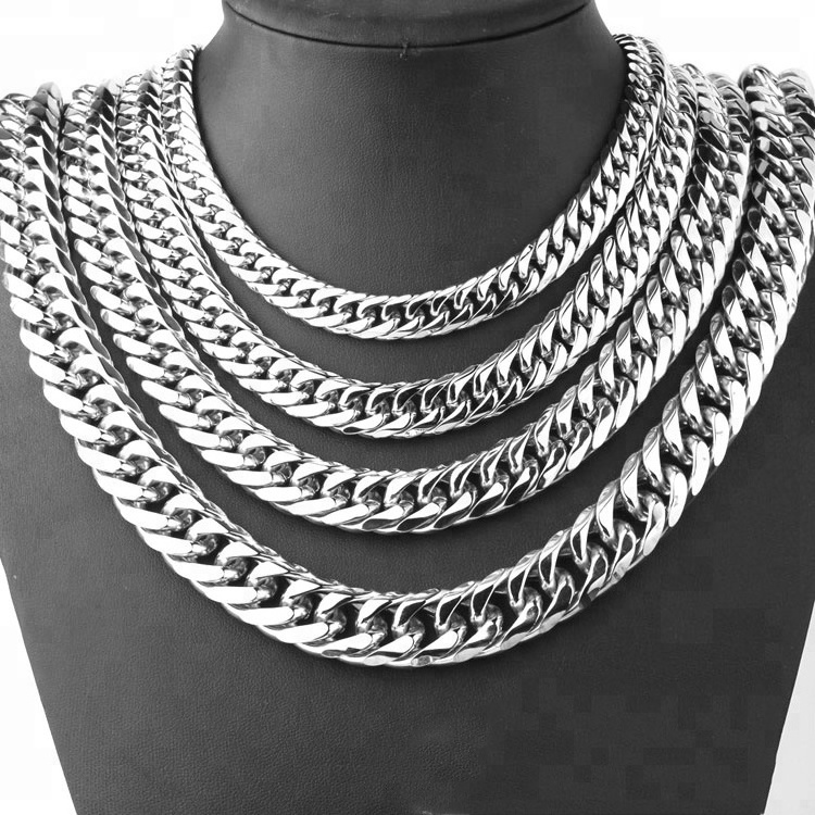 Promo Waterproof Steel Men Necklace Best Quality Simple Design Fashion Long Cuban Link Stainless Steel Necklace Men