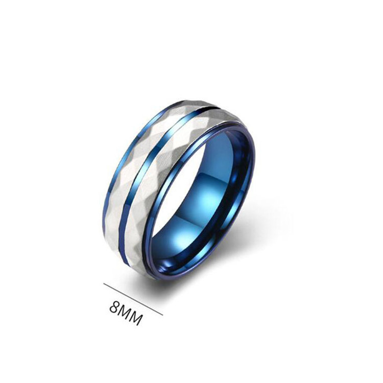 Custom Wholesale Hammered Two-tone Stainless Steel Men Fashion Jewelry Modern Blue Double Color Finger Ring