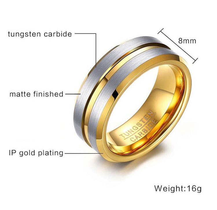 Latest Two-tone Silver Gold Tungsten Carbide Grooved Wedding Engagement Ring Jewelry Matte Tungsten Steel Rings for Men