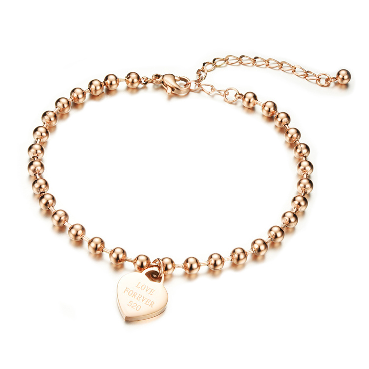 Marlary Fashion Beads Bracelets Anklets Round Circle Chain Love Forever Heart Foot Jewelry Rose Gold Beaded Anklet