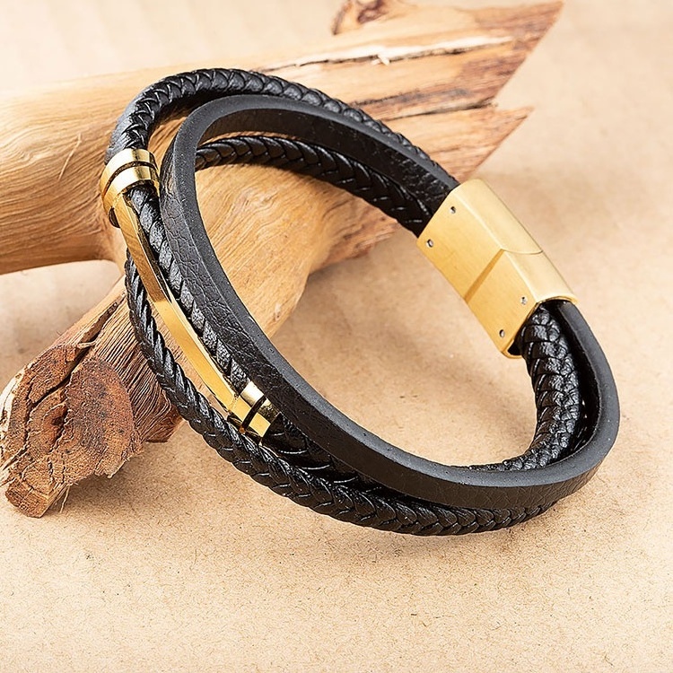 Men Accessory Trends 2024 Fashion Gold Plated Charms Stainless Steel Italian Mens True Leather Bracelets