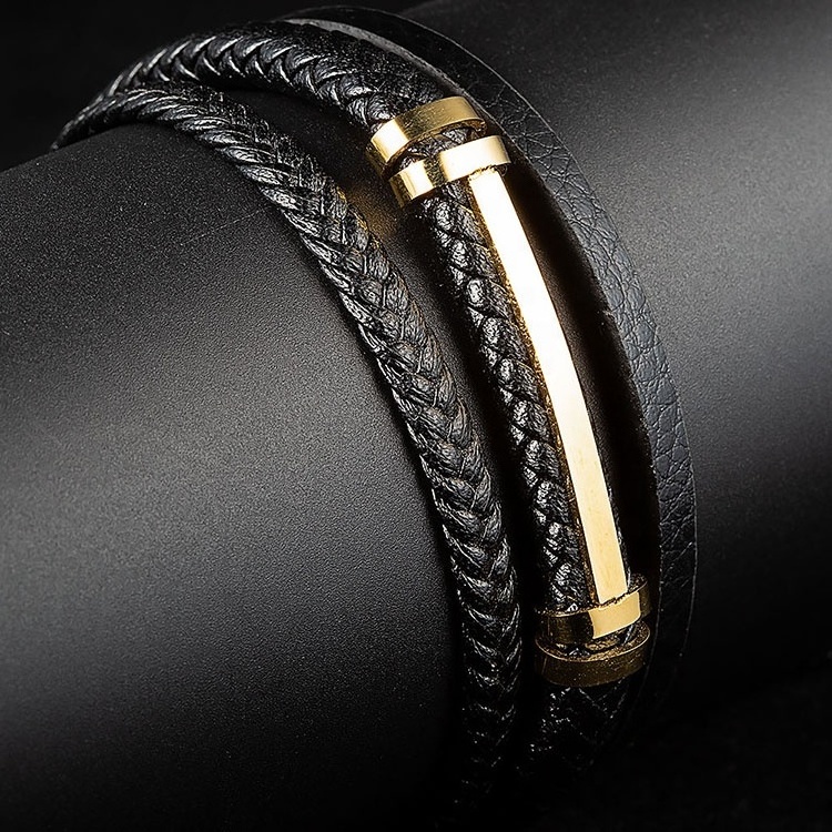 Men Accessory Trends 2024 Fashion Gold Plated Charms Stainless Steel Italian Mens True Leather Bracelets