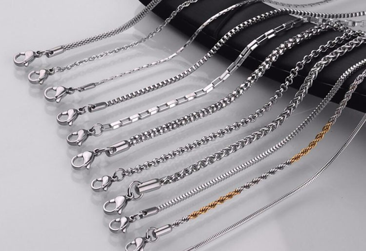 Stainless Steel Base Necklace Chain Ball Cuban Link Snake Rope Chain