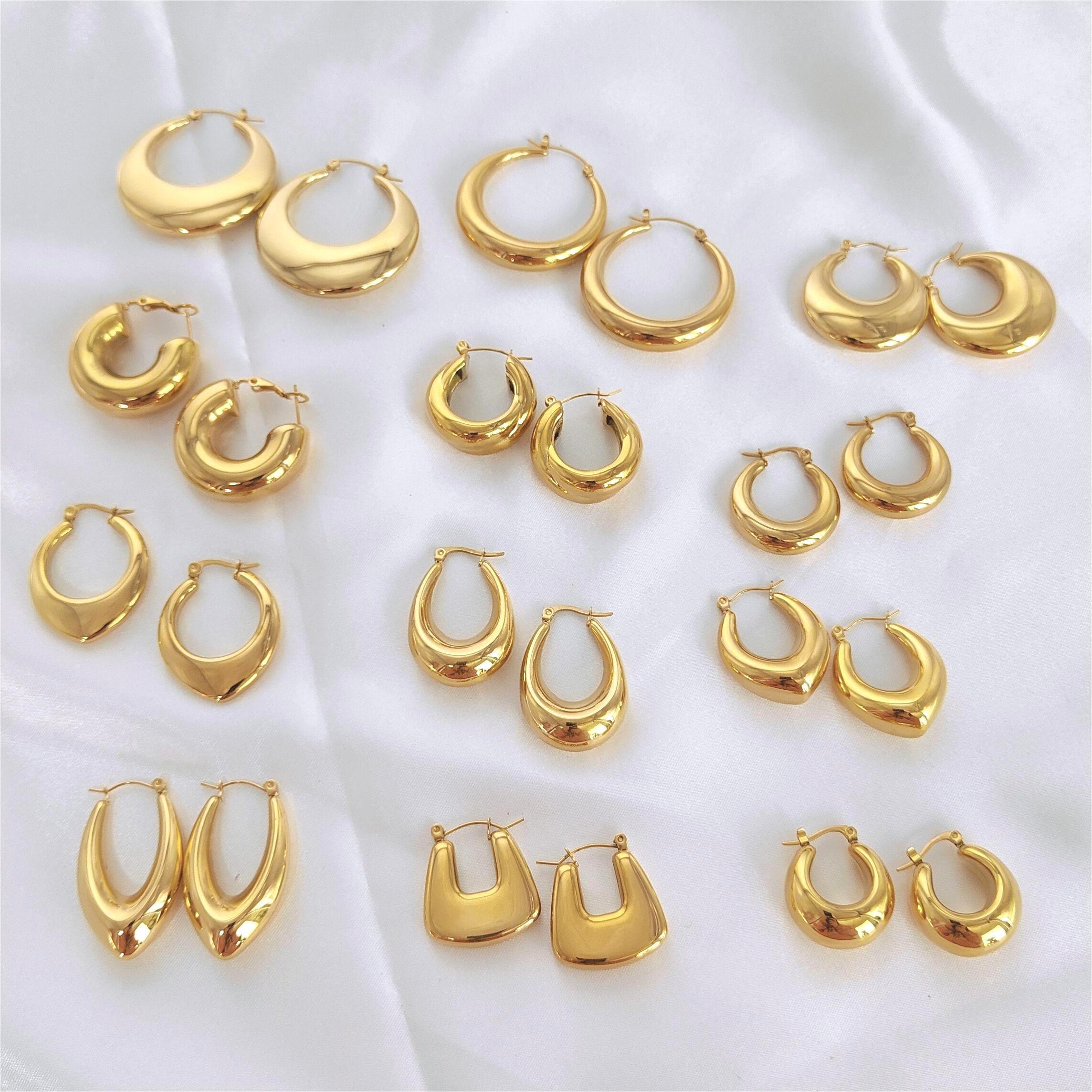 Hypoallergenic Chunky Thick Loop Big Stainless Steel 18k Gold Plated Hoop Earring Set For Women Tarnish Waterproof Jewelry Arete