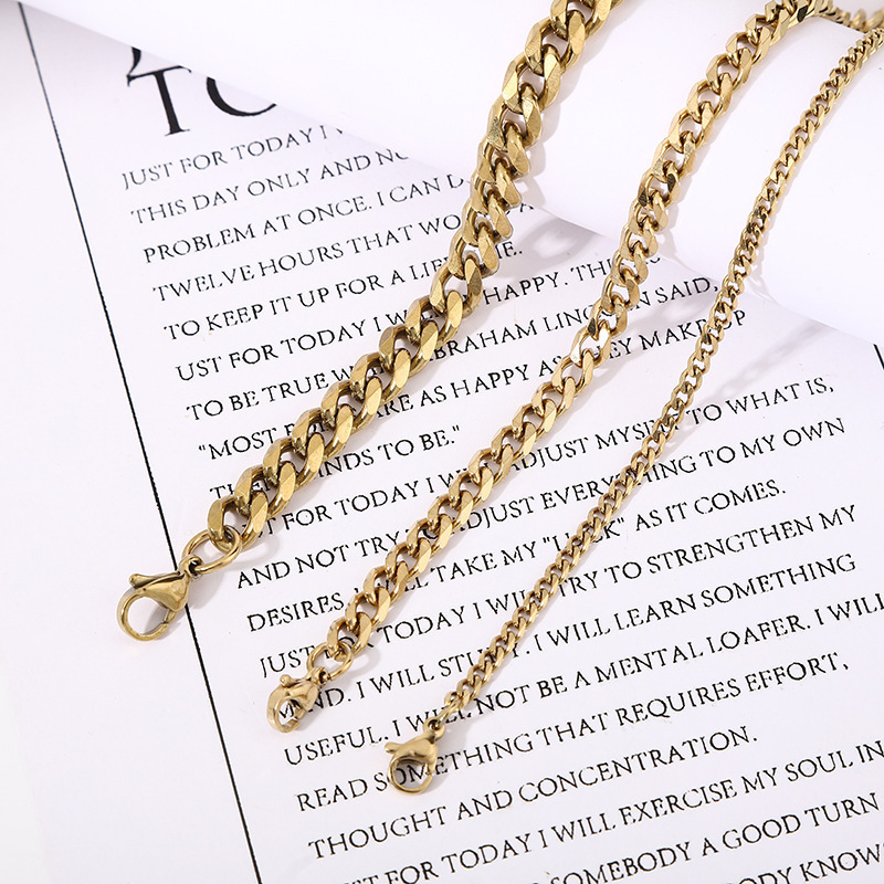 MARONEW Fashion women stainless titanium steel vacuum gold plated basic punk curb link ladies twist chain men's cuban necklace