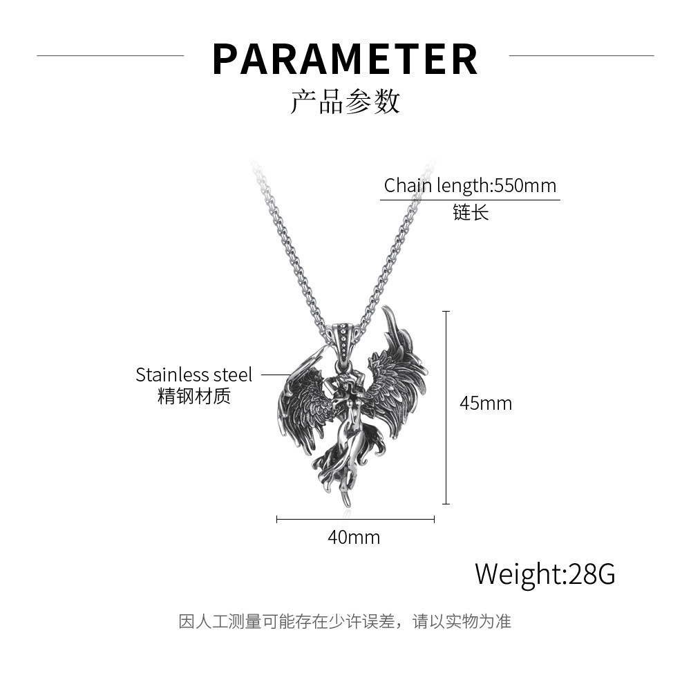 MARONEW Fashion jewelry Stainless steel Design Guardian Angel retro wings pendant necklace men