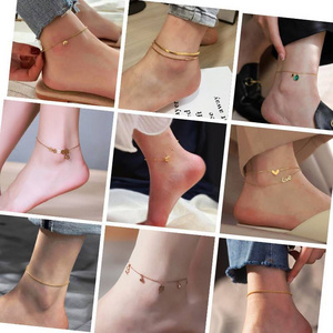 MARONEW Wholesale Fashion Jewelry beads heart letter Stainless Steel Anklet chain 18K Gold For Women