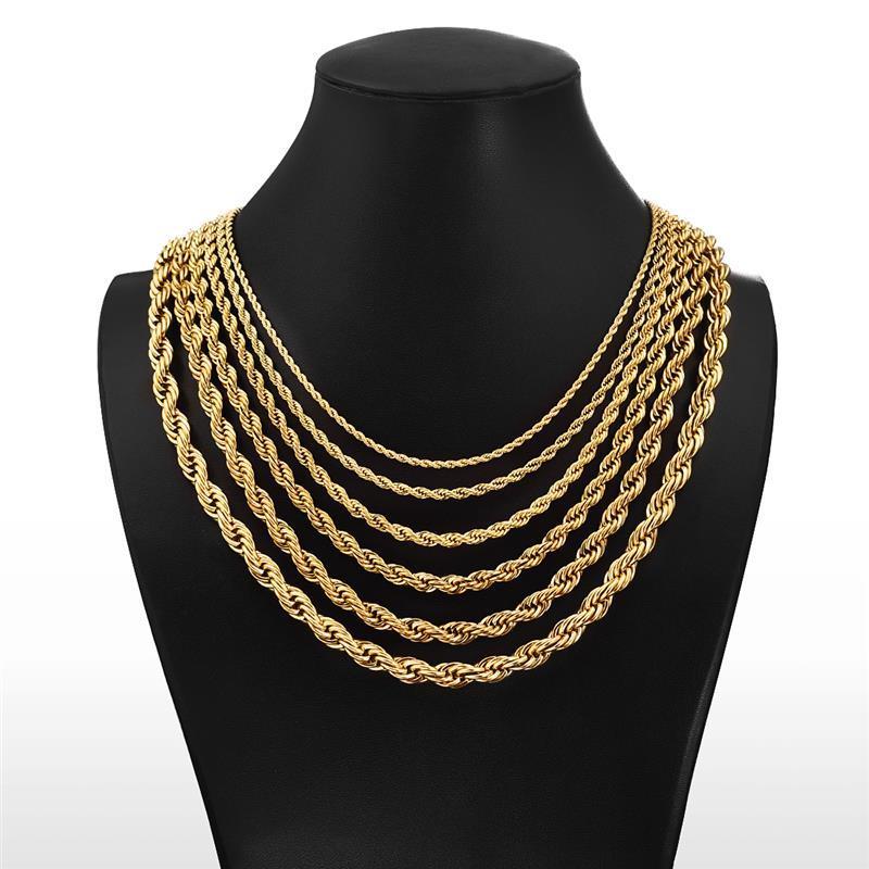 MARONEW  Wholesale Custom 2mm 3mm 4mm 5mm Stainless Steel Plated 18k Gold Thin Rope Chain Necklace Twisted Rope Gold Chain