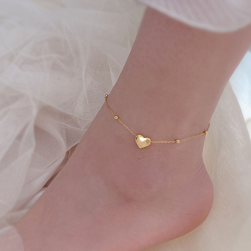 MARONEW Wholesale Fashion Jewelry beads heart letter Stainless Steel Anklet chain 18K Gold For Women