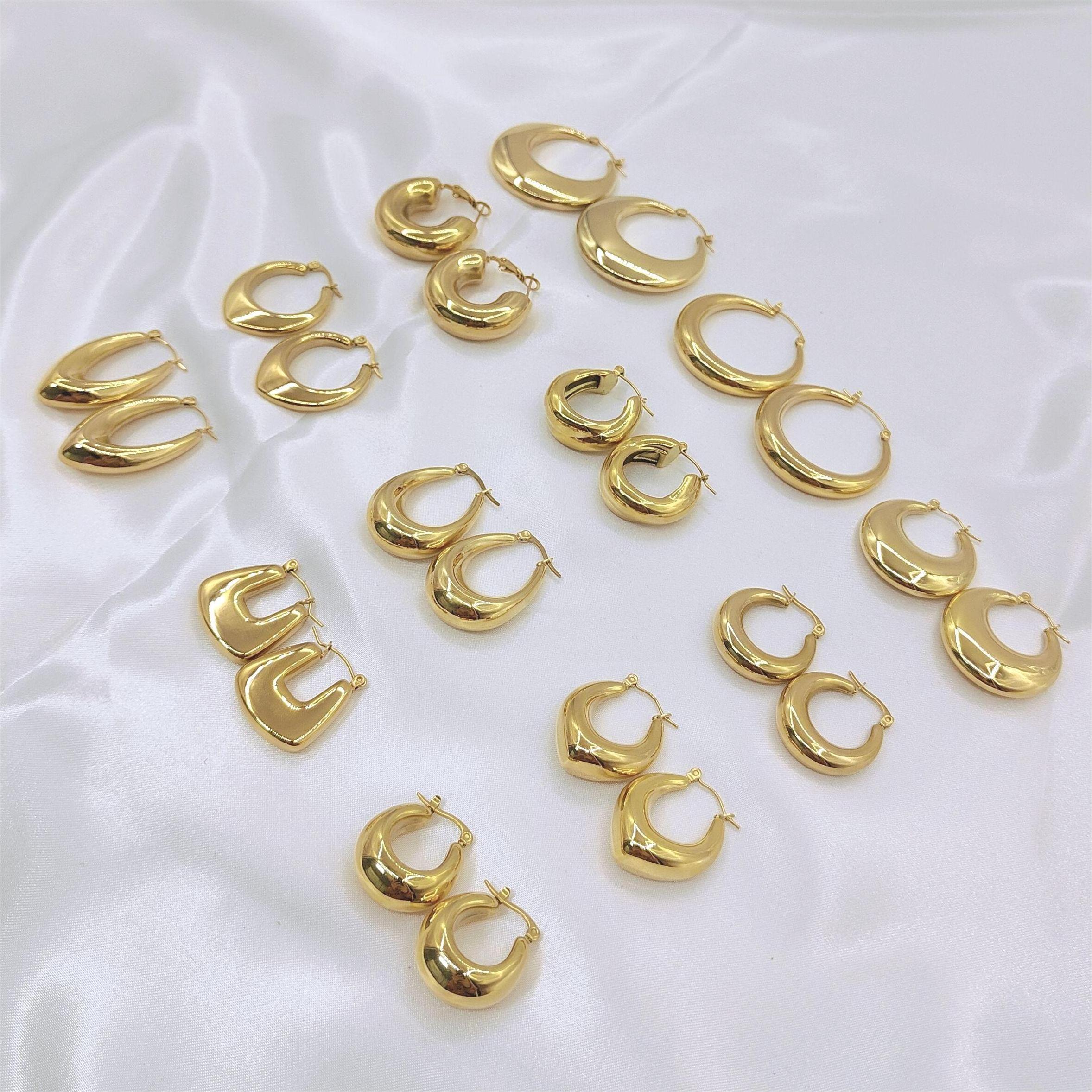 Hypoallergenic Chunky Thick Loop Big Stainless Steel 18k Gold Plated Hoop Earring Set For Women Tarnish Waterproof Jewelry Arete