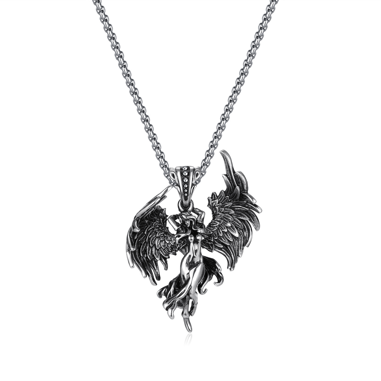 MARONEW Fashion jewelry Stainless steel Design Guardian Angel retro wings pendant necklace men