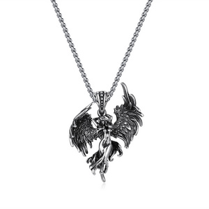 MARONEW Fashion jewelry Stainless steel Design Guardian Angel retro wings pendant necklace men