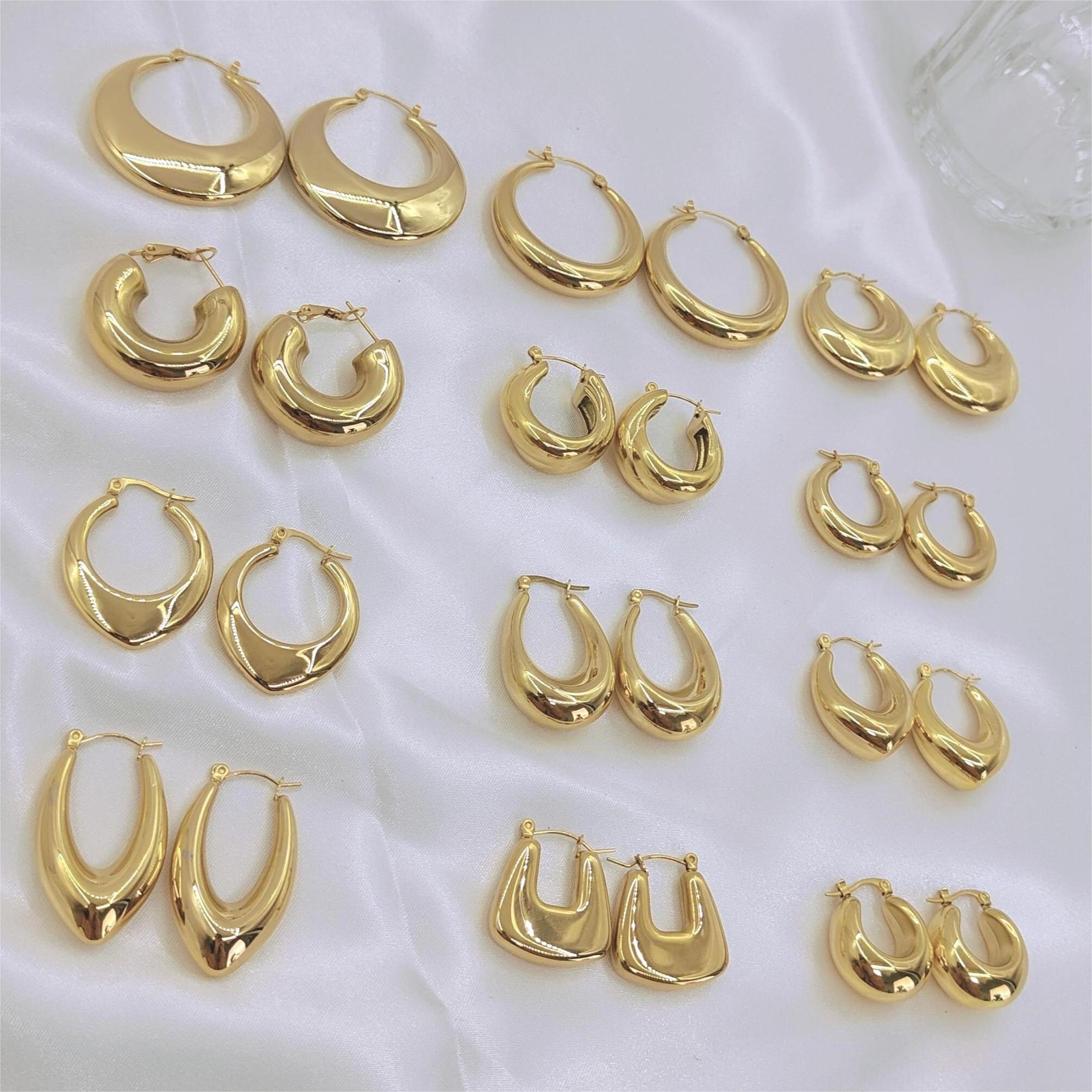 Hypoallergenic Chunky Thick Loop Big Stainless Steel 18k Gold Plated Hoop Earring Set For Women Tarnish Waterproof Jewelry Arete