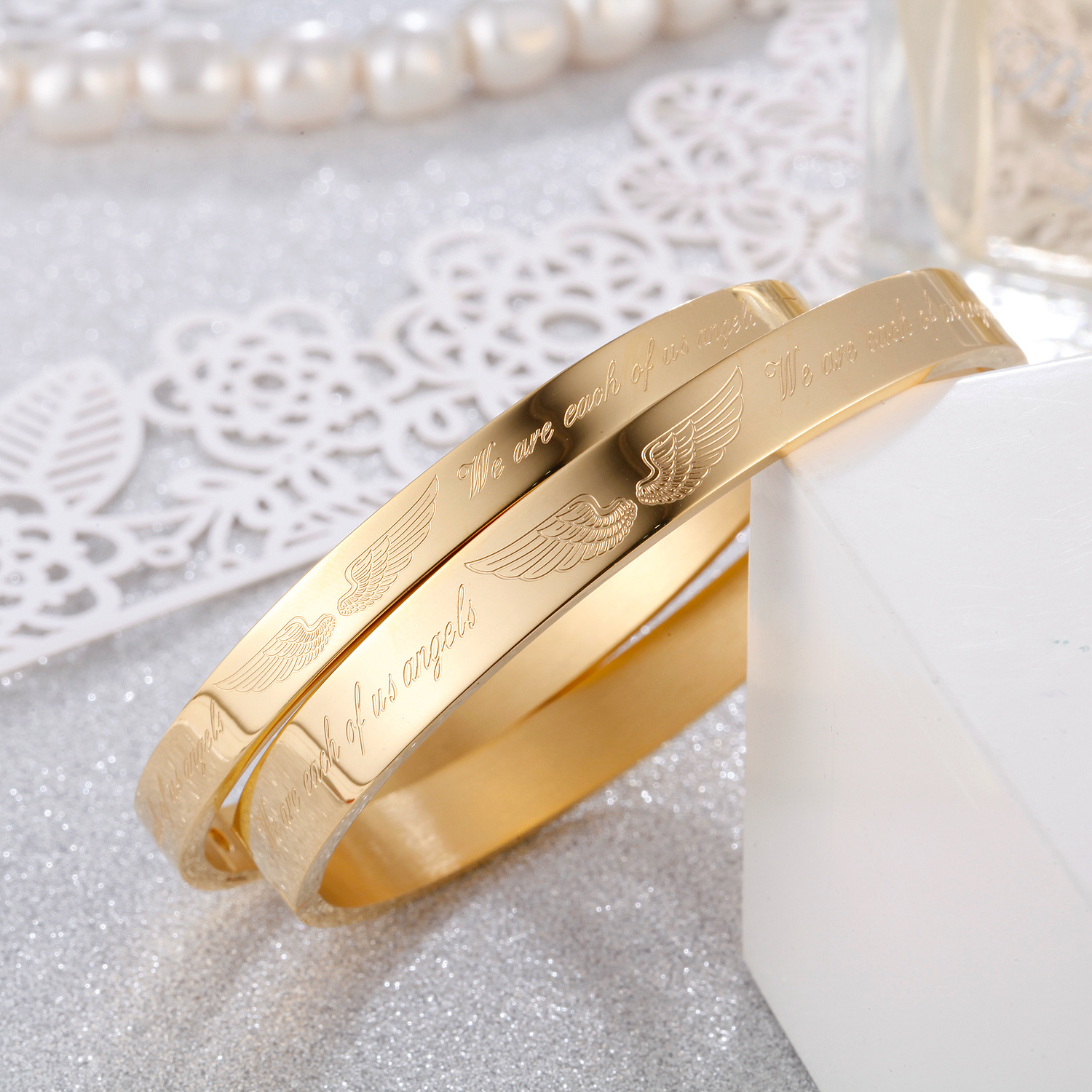 MARONEW Trendy Angel Stainless Steel Jewelry Saudi Arabia Design 18k Jewelry Bracelet Bangle Gold