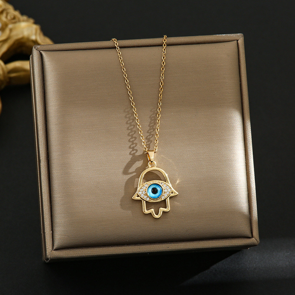 MARONEW manufacturer Fashion jewelry 18K Gold Plated Stainless Steel chain cz Zircon Evil Eyes Sun Gemstone pendant Necklace