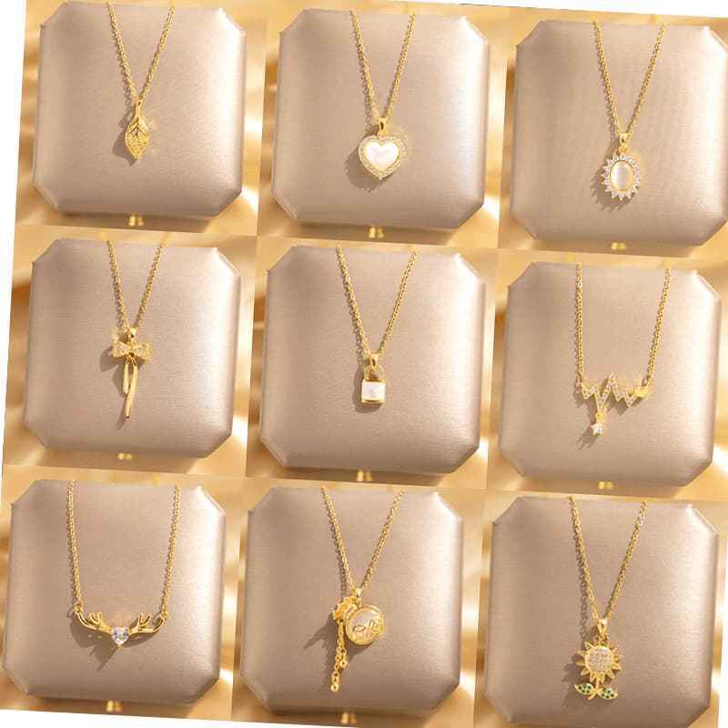 MARONEW Custom Wholesale Fashion Letter heart Stainless Steel zircon 18k gold plated Necklaces Copper brass Jewelry Women