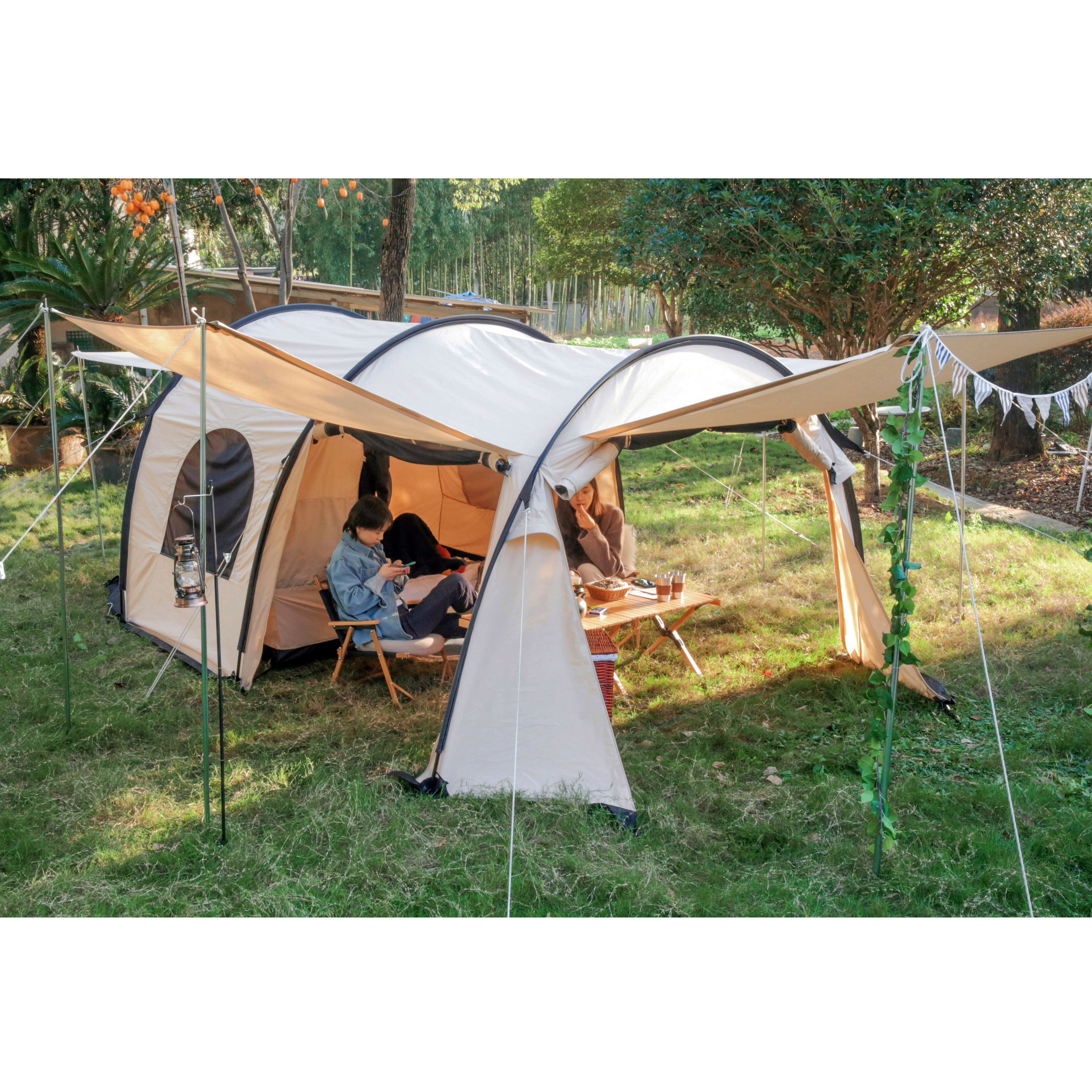 Waterproof poly cotton mosquito net tent tunnel canopy outdoor camping tent family 4 season tents