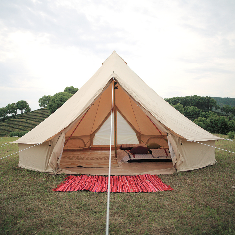 High quality double doors glamping canvas bell tent luxury camping bell canopy tents for sale