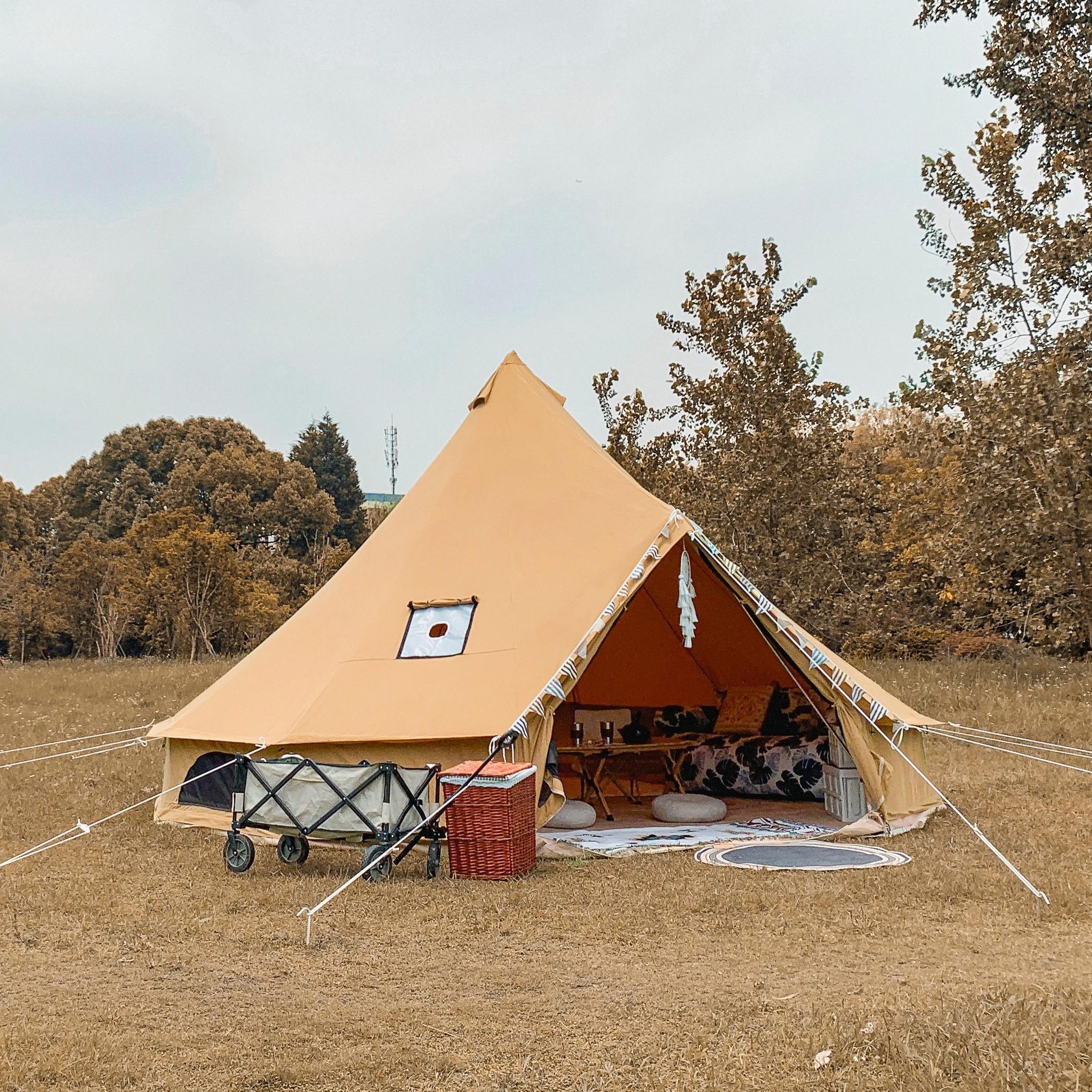 Heavy duty cotton canvas yurt bell tents 4m glamping luxury camping tent 6 people waterproof