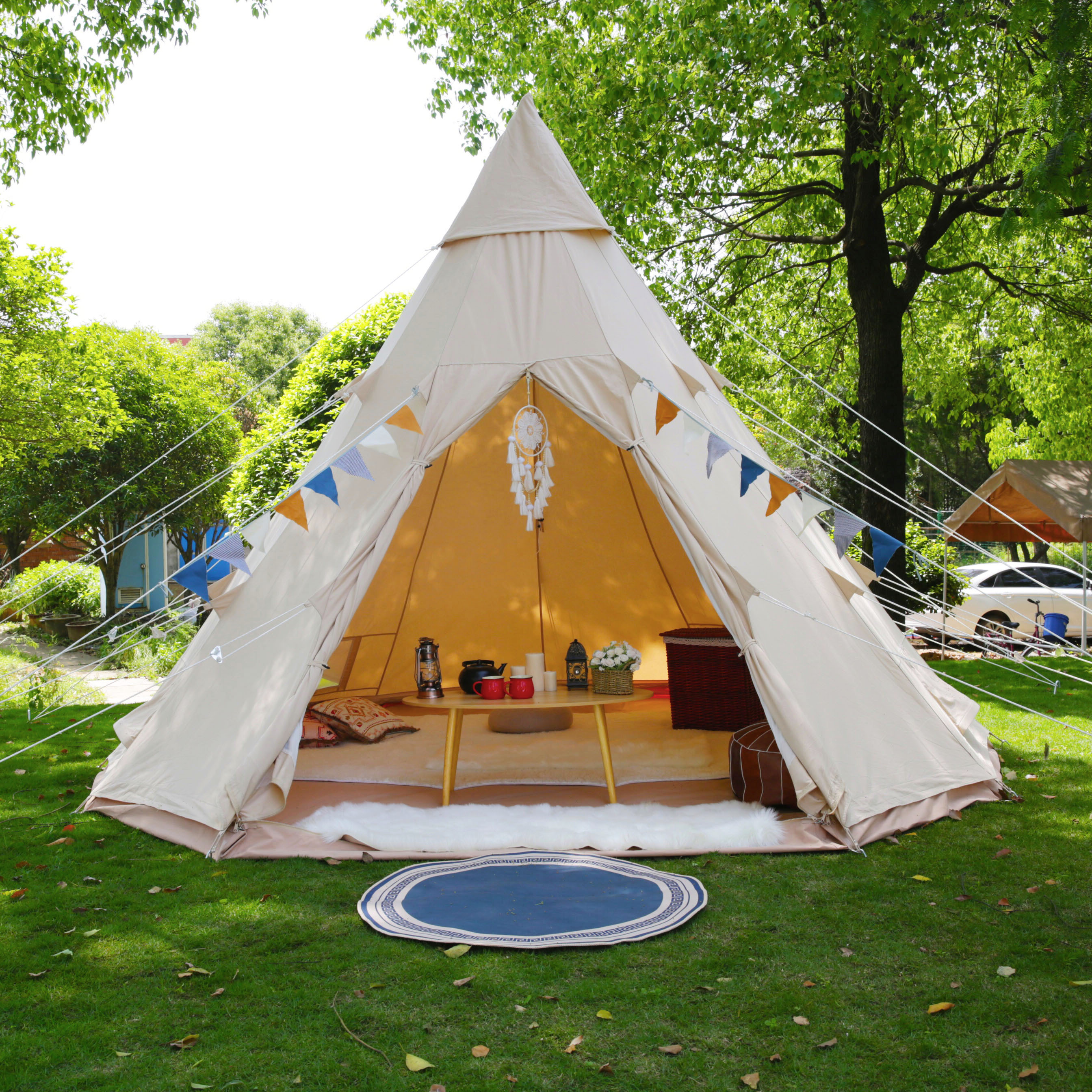 Heavy duty 4M waterproof cotton canvas A frame white teepee tents teepee hot tent tipi party tent