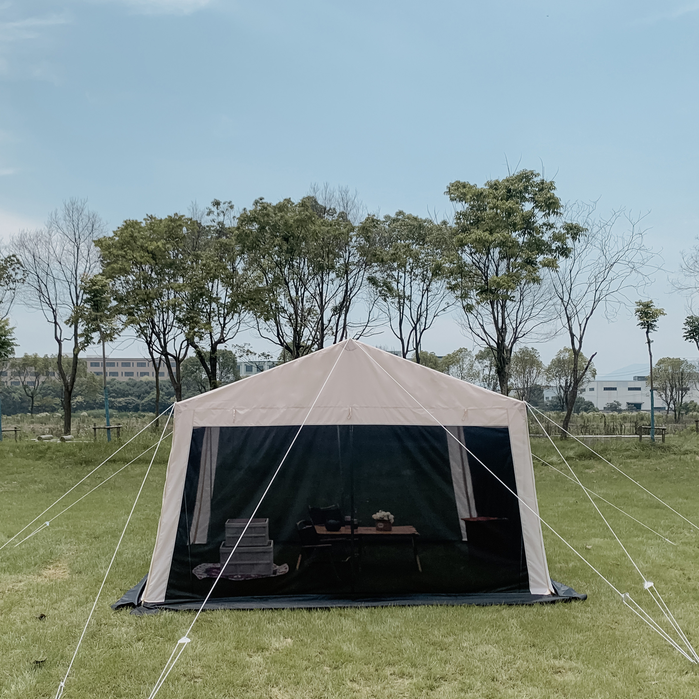 Waterproof 3.5*3.2m 210D coated oxford 4 person family outdoor camping mosquito mesh screen house tent