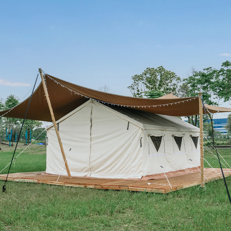 Large outdoor camping safari tent luxury canvas glamping canvas wall tent with canopy waterproof