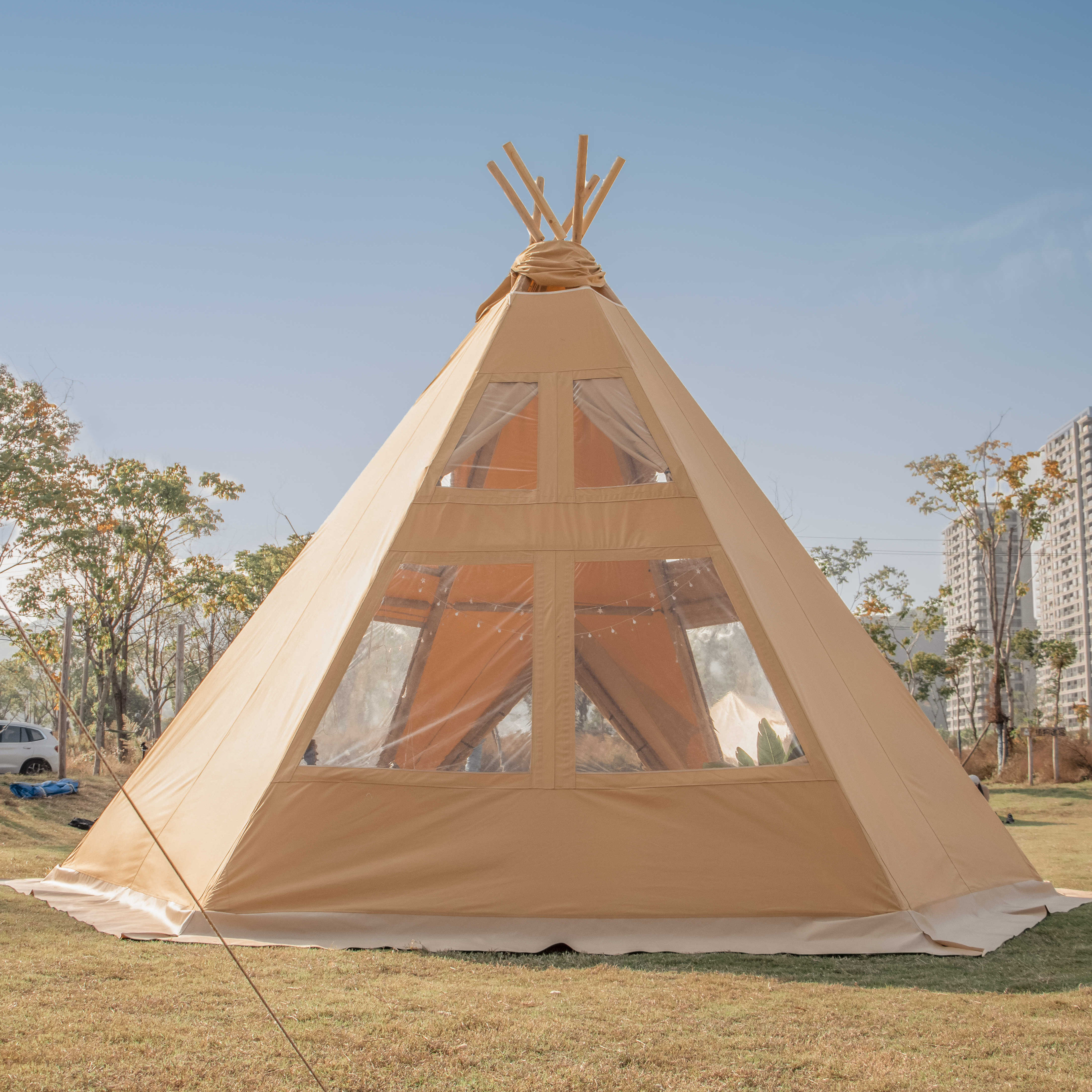 Large size glamping tent wooden frame pyramid tent adult teepee outdoor camping tipi tent waterproof