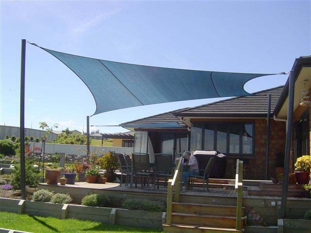 Sun shade sail waterproof with steel pole fabric sun shade sail set waterproof