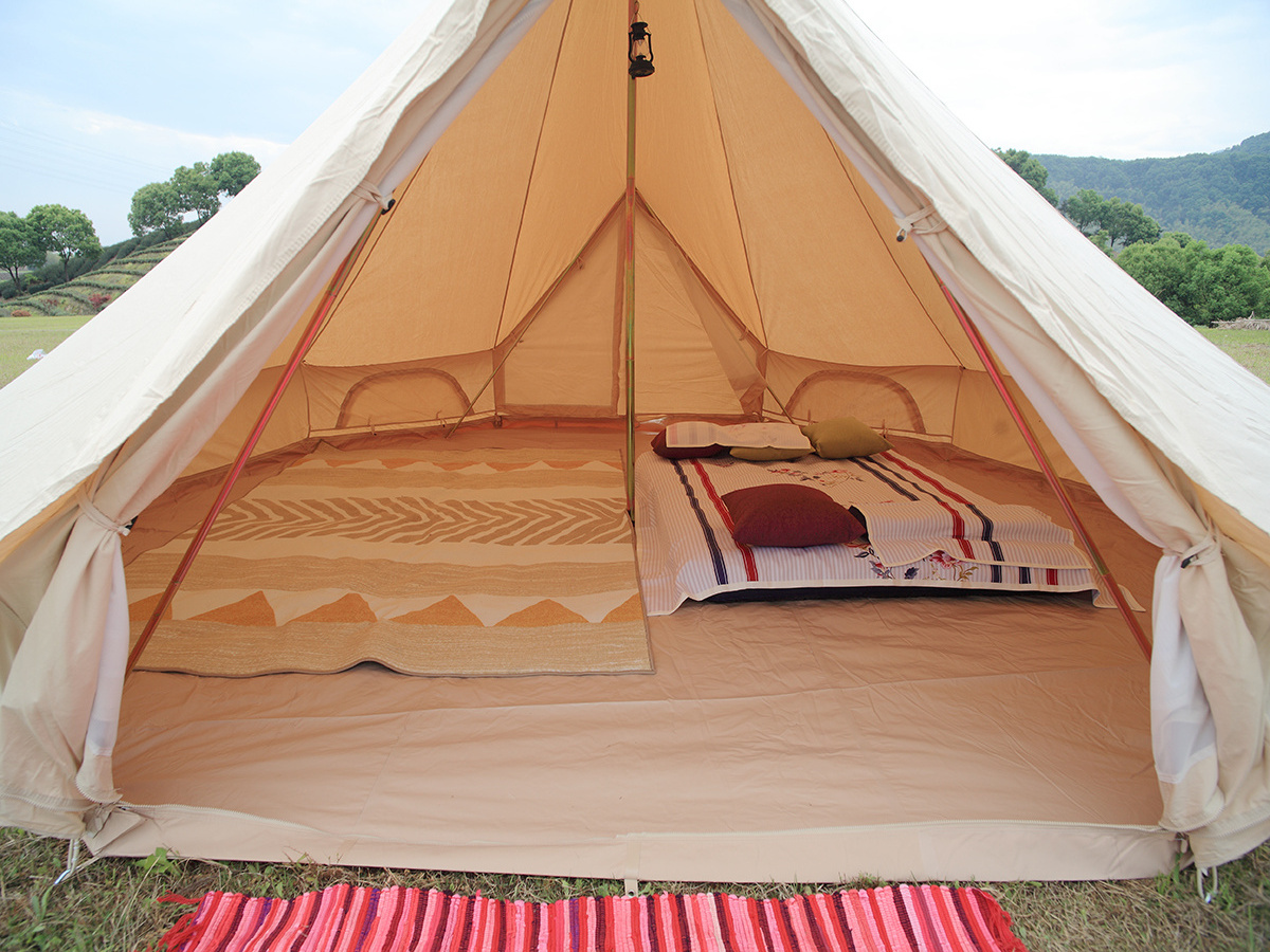 High quality double doors glamping canvas bell tent luxury camping bell canopy tents for sale