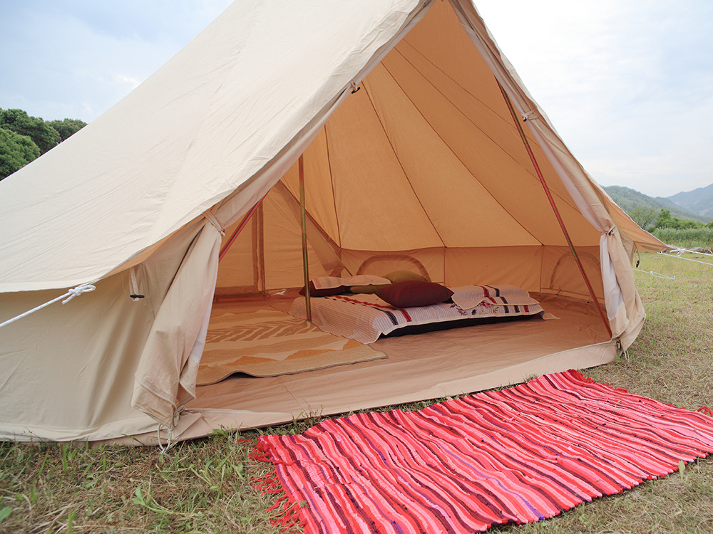 High quality double doors glamping canvas bell tent luxury camping bell canopy tents for sale