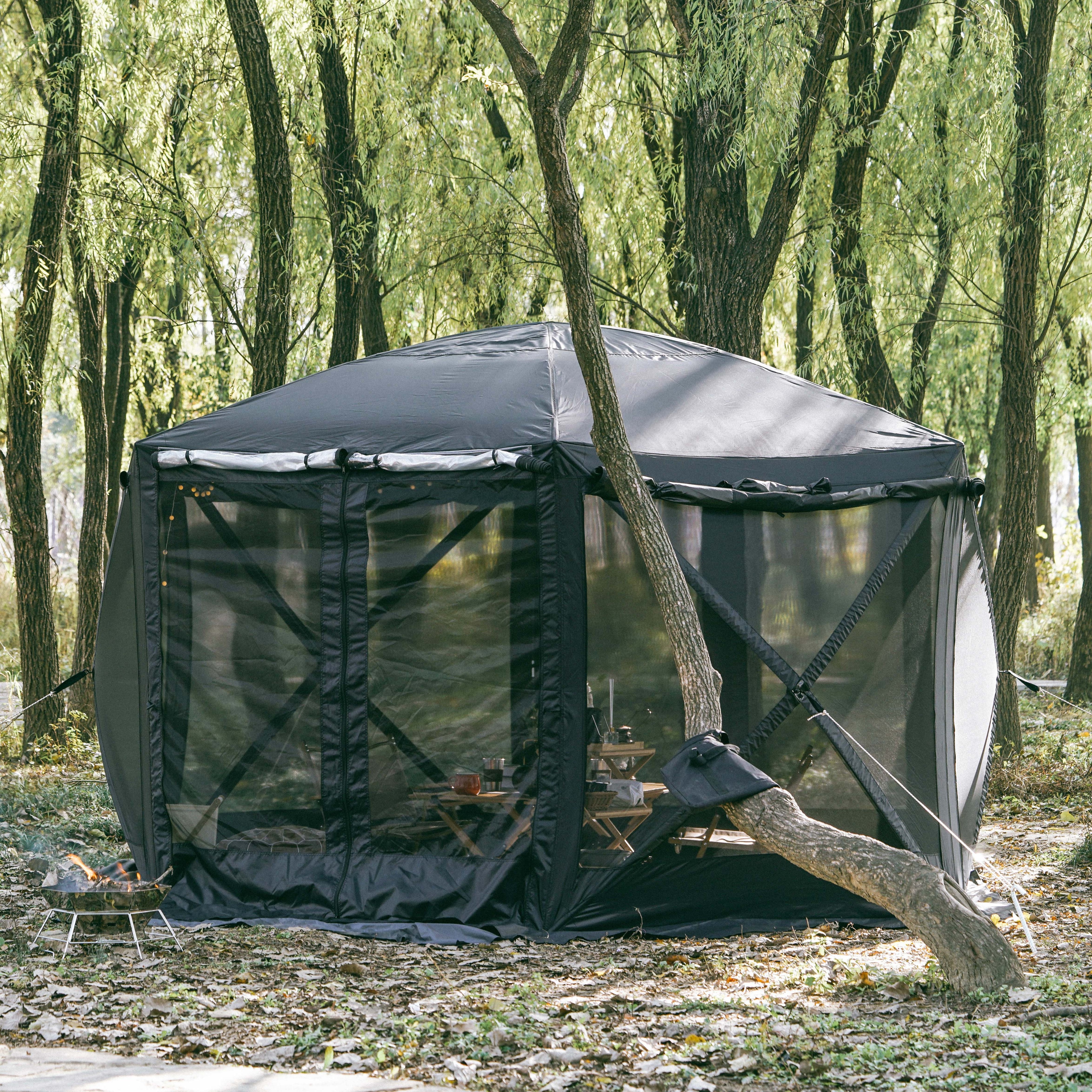 Double door fiberglass pole screen house gazebo outdoor camping pop up screen tent with floor