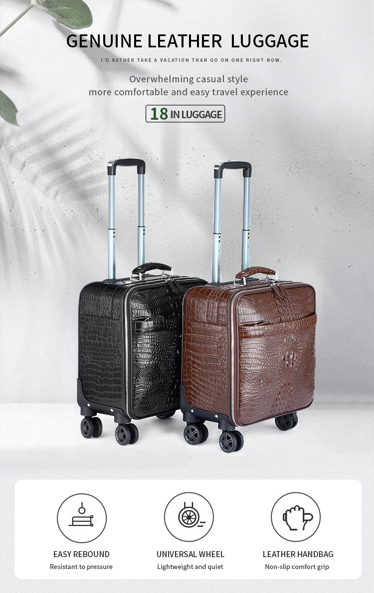 MARRANT Crocodile Print Genuine Leather Men 18 Inch Trolley Luggage Travel Suitcase Luggage Aluminum Leather Suitcase Luggage