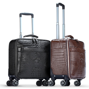 MARRANT Crocodile Print Genuine Leather Men 18 Inch Trolley Luggage Travel Suitcase Luggage Aluminum Leather Suitcase Luggage