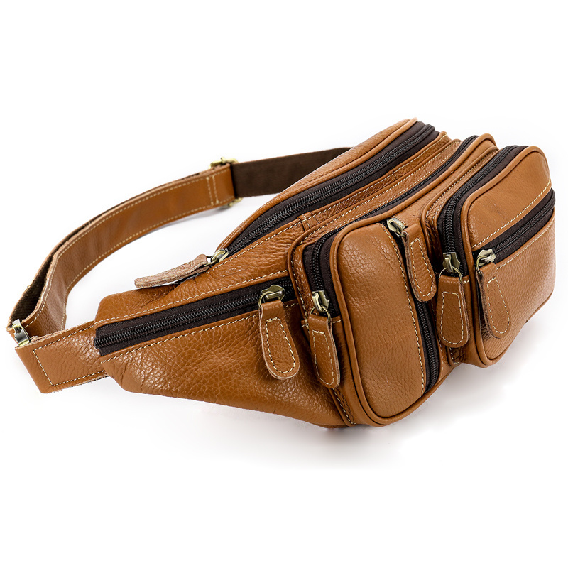 Men Vintage Waterproof Hip Belt Bag Crossbody Sling Backpack Genuine Leather Large Fanny Pack Waist Bag for Men