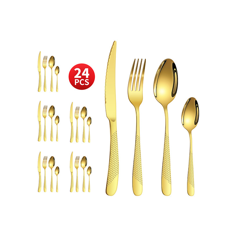 Stainless Steel Gold Plated Matte Portugal Flatware Bulk Spoons Forks and Knife Portugal Gold Wedding Cutlery Set