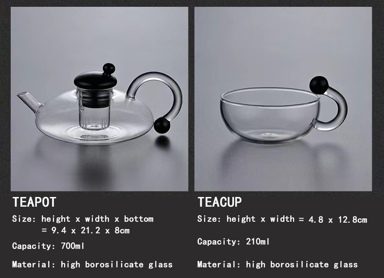 Mini Size 520ml 17oz Handmade Borosilicate Glass Heat Resistant Black Glass Teapot And Warmer Set With Candles