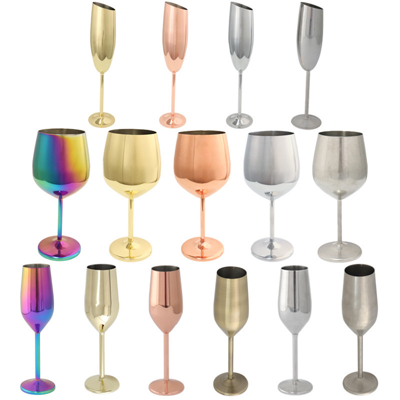 8oz Copper/Gold/Silver Stainless Steel Wine Glass Metal Cup With Custom Logo Wine Glasses Champagne Flutes Goblets